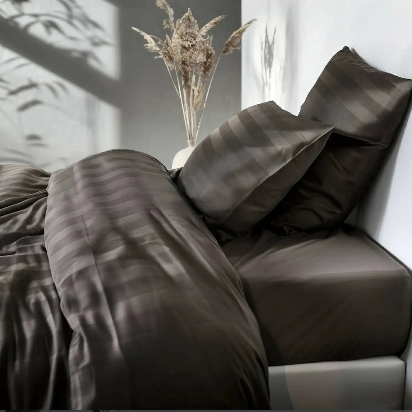 Bambus satin sengesæt, Lys Mokka, 140x200 - 63x60