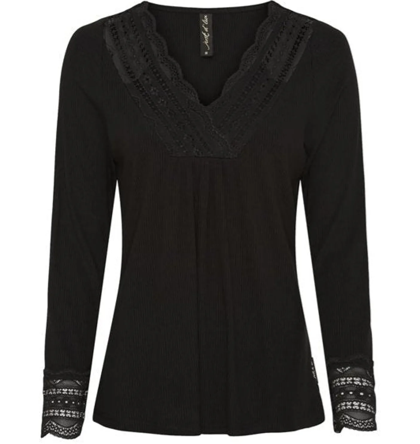 Bluse med blonde – Black