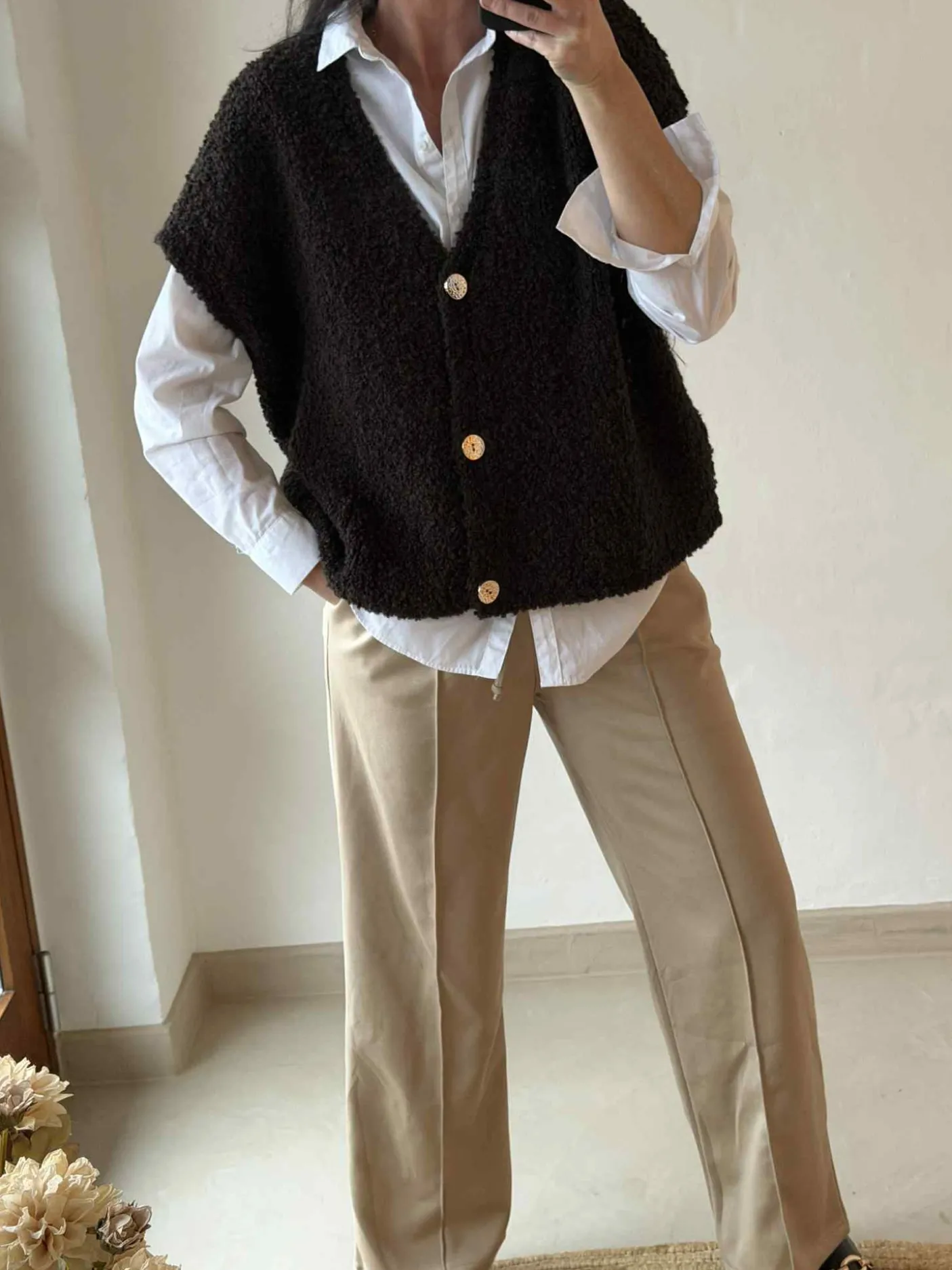 Cardigan med kort ærmer - Brown