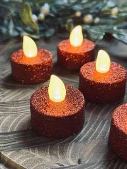 Fyrfadslys med led - Rød glitter 6 stk.