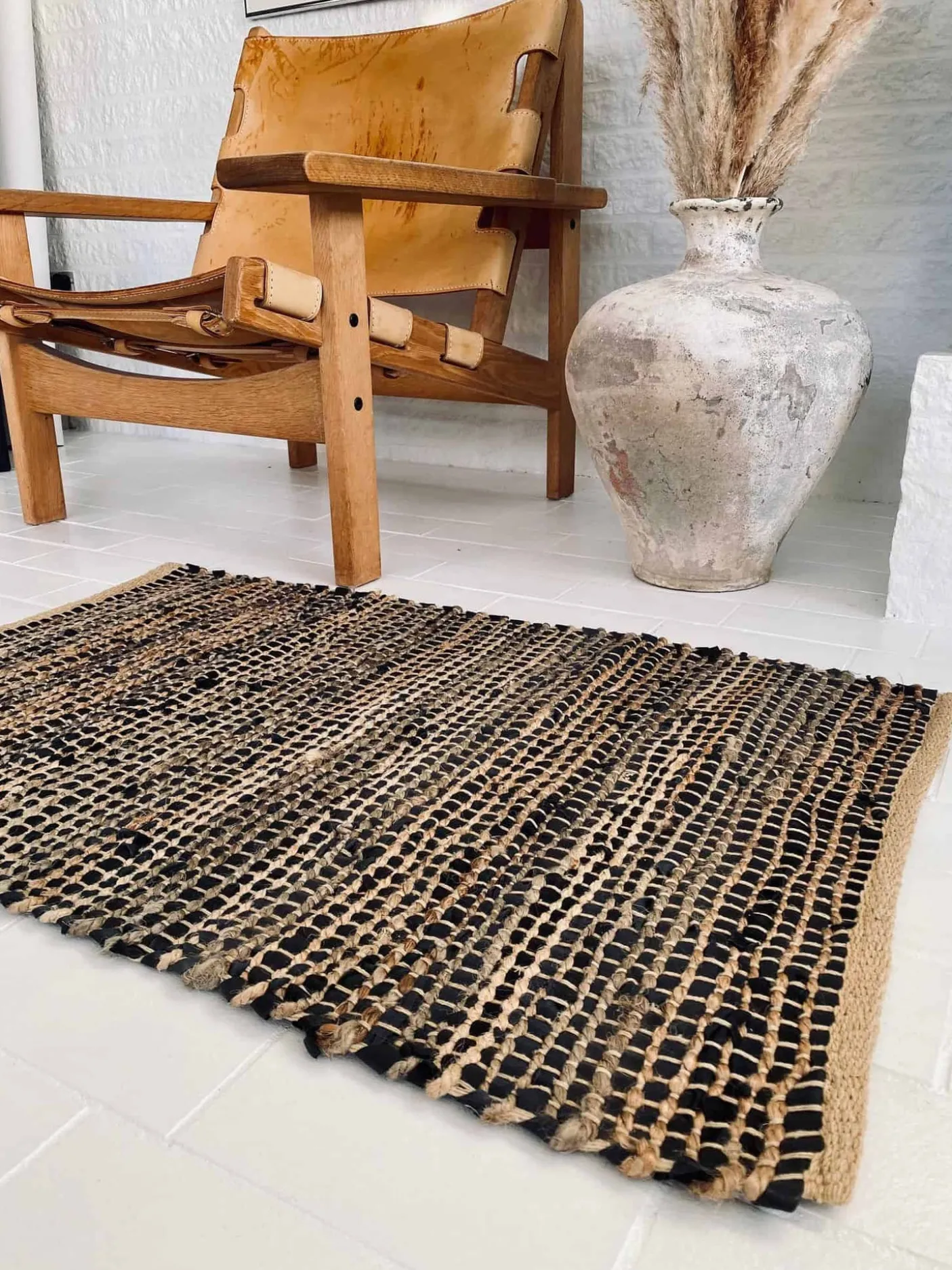 Gulvtæppe i skind og jute / bademåtte – 60x90cm