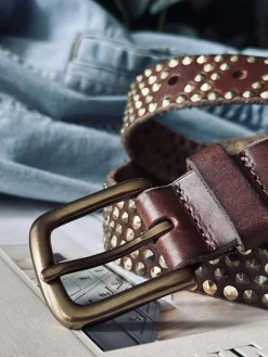 Jeans bælte med nitter - Brown/ gold