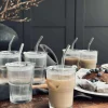 Latteglas med låg og sugerør - 6 stk