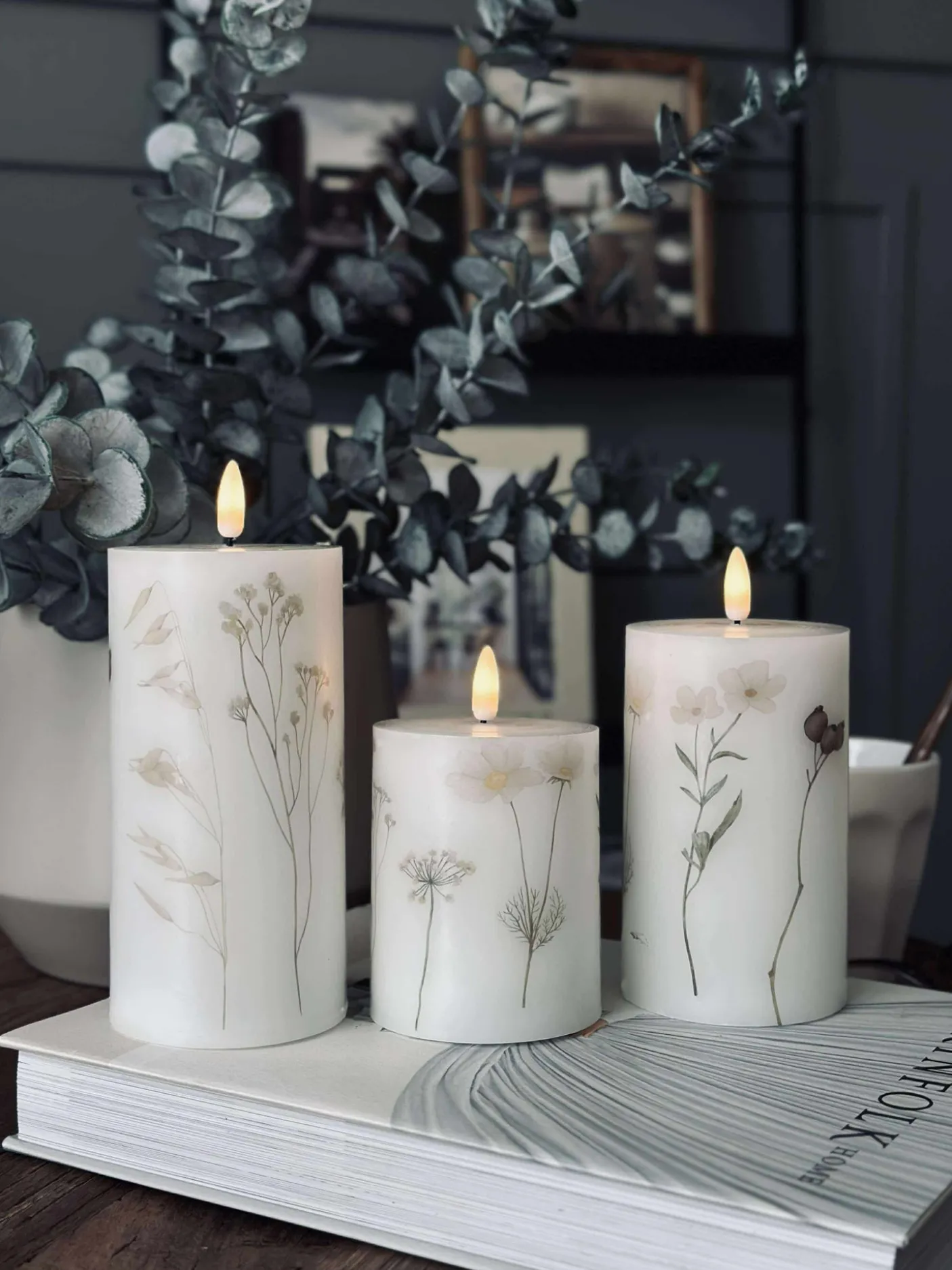 LED bloklys FLOWER – Sæt m. 3 stk og fjernbetjening