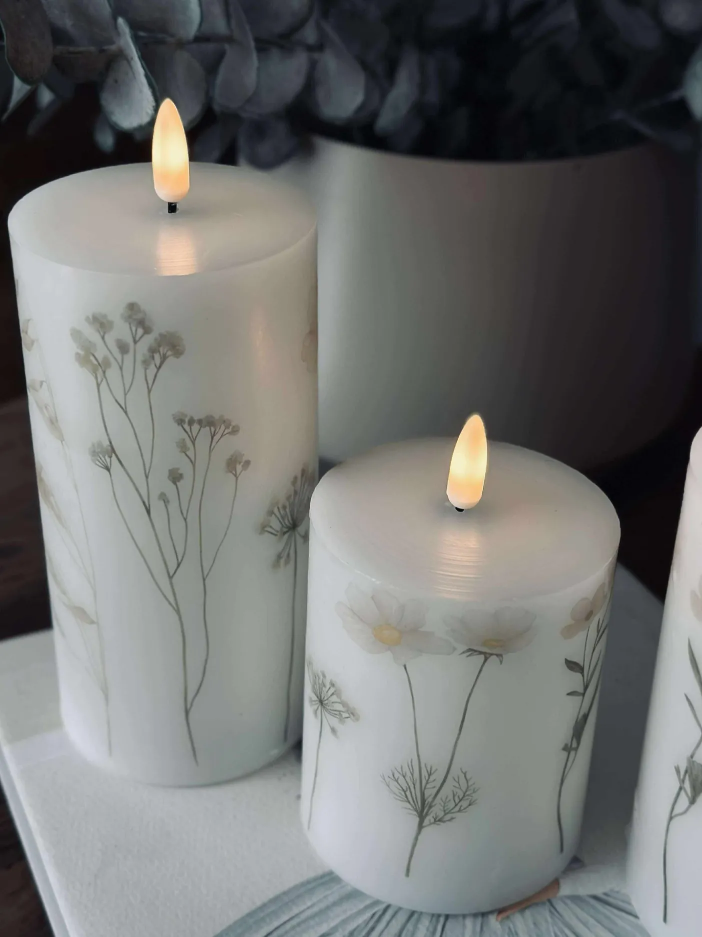 LED bloklys FLOWER – Sæt m. 3 stk og fjernbetjening