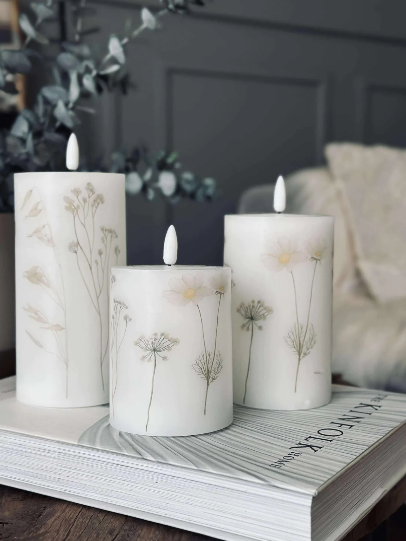 LED bloklys FLOWER – Sæt m. 3 stk og fjernbetjening