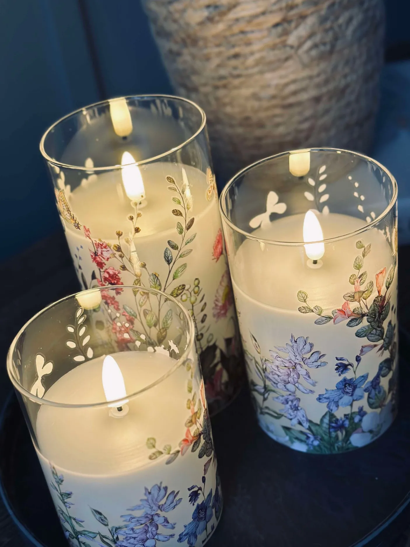 LED FLORA Cylinder – Sæt med 3 stk og fjernbetjening
