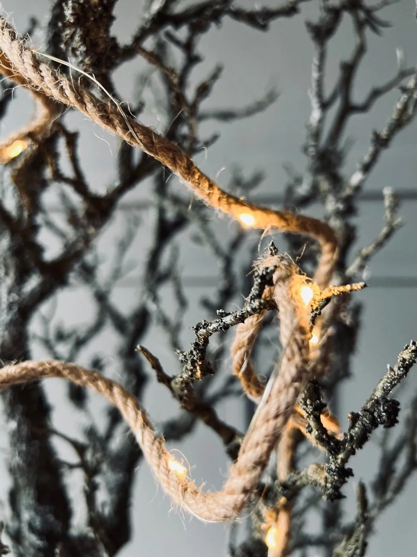 LED Lyskæde - Bast snor 1 meter med batteriboks