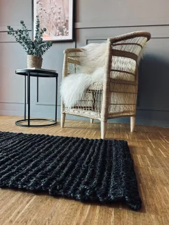 Luksus måtte i black jute – 60x120cm