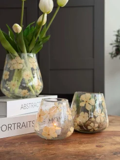 Lysestage - Glas med blomster - flere størrelser