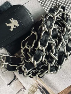 Mobil / Nøglesnor – Black / silver leather