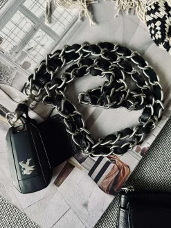 Mobil / Nøglesnor – Black / silver leather
