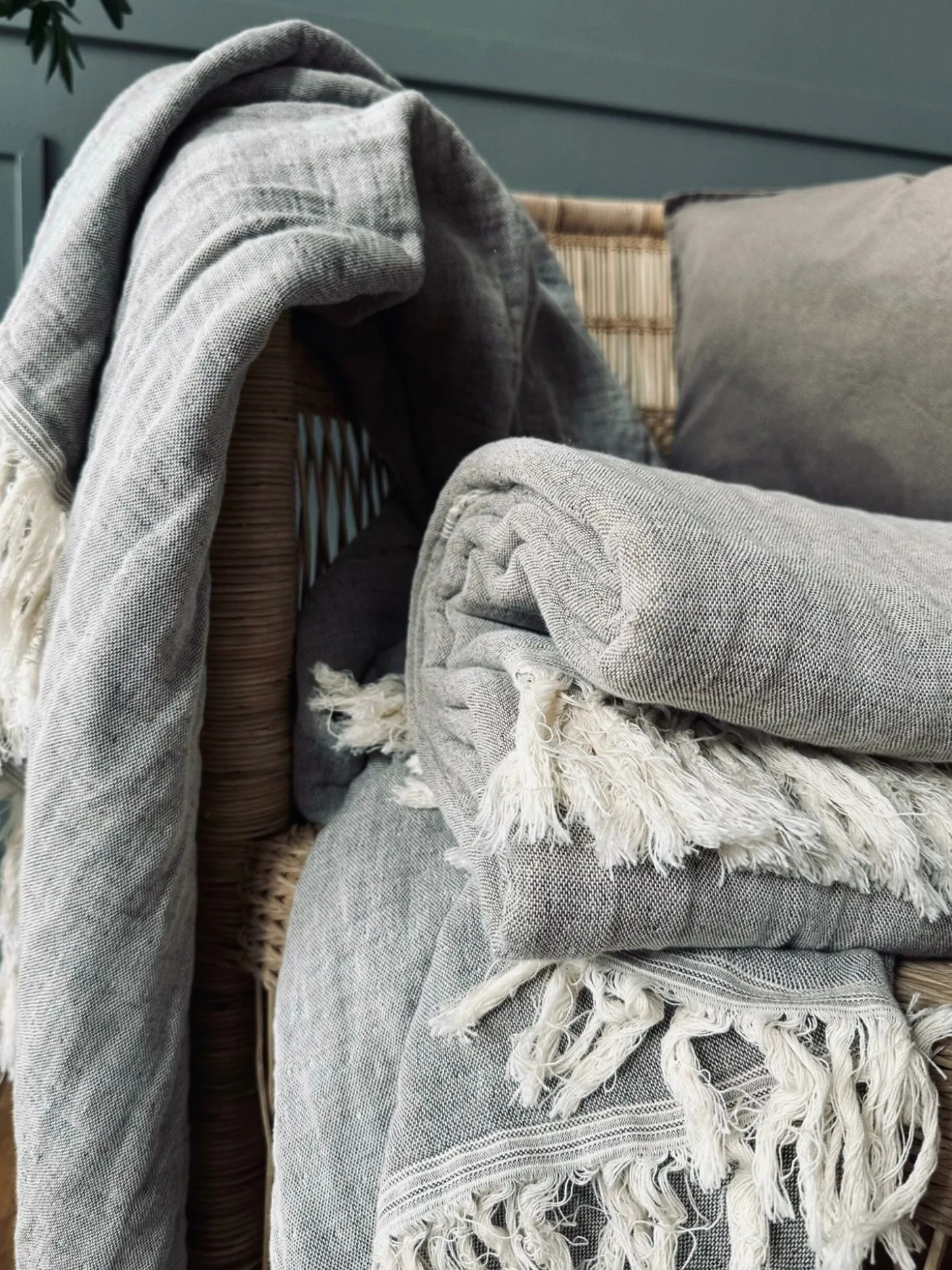 Plaid vævet med kork – Nature grey mix