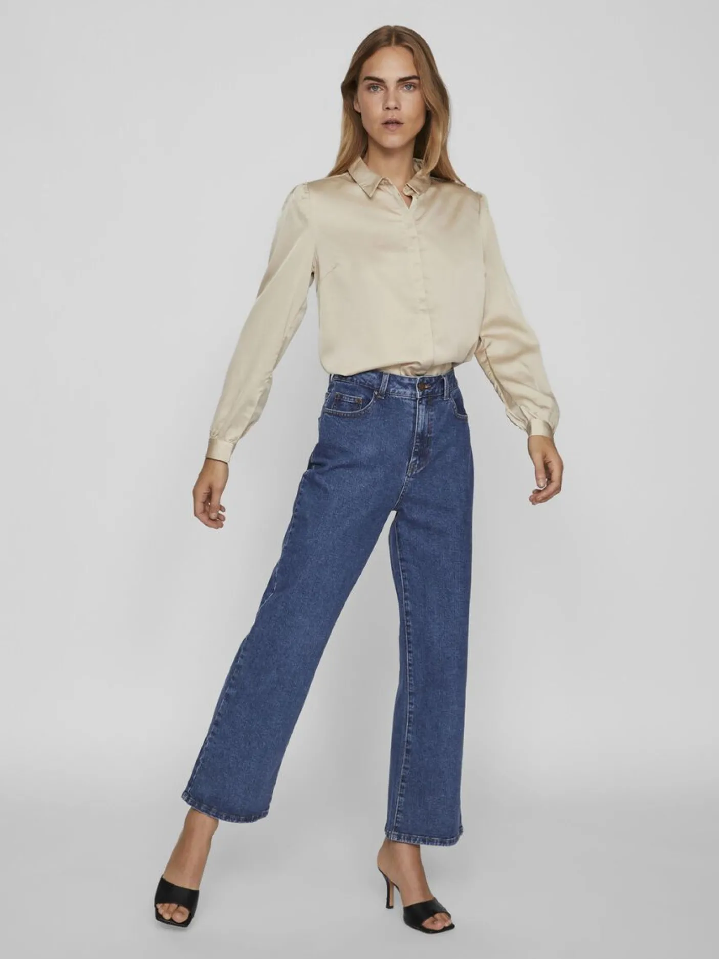 Satinskjorte Luna Beige