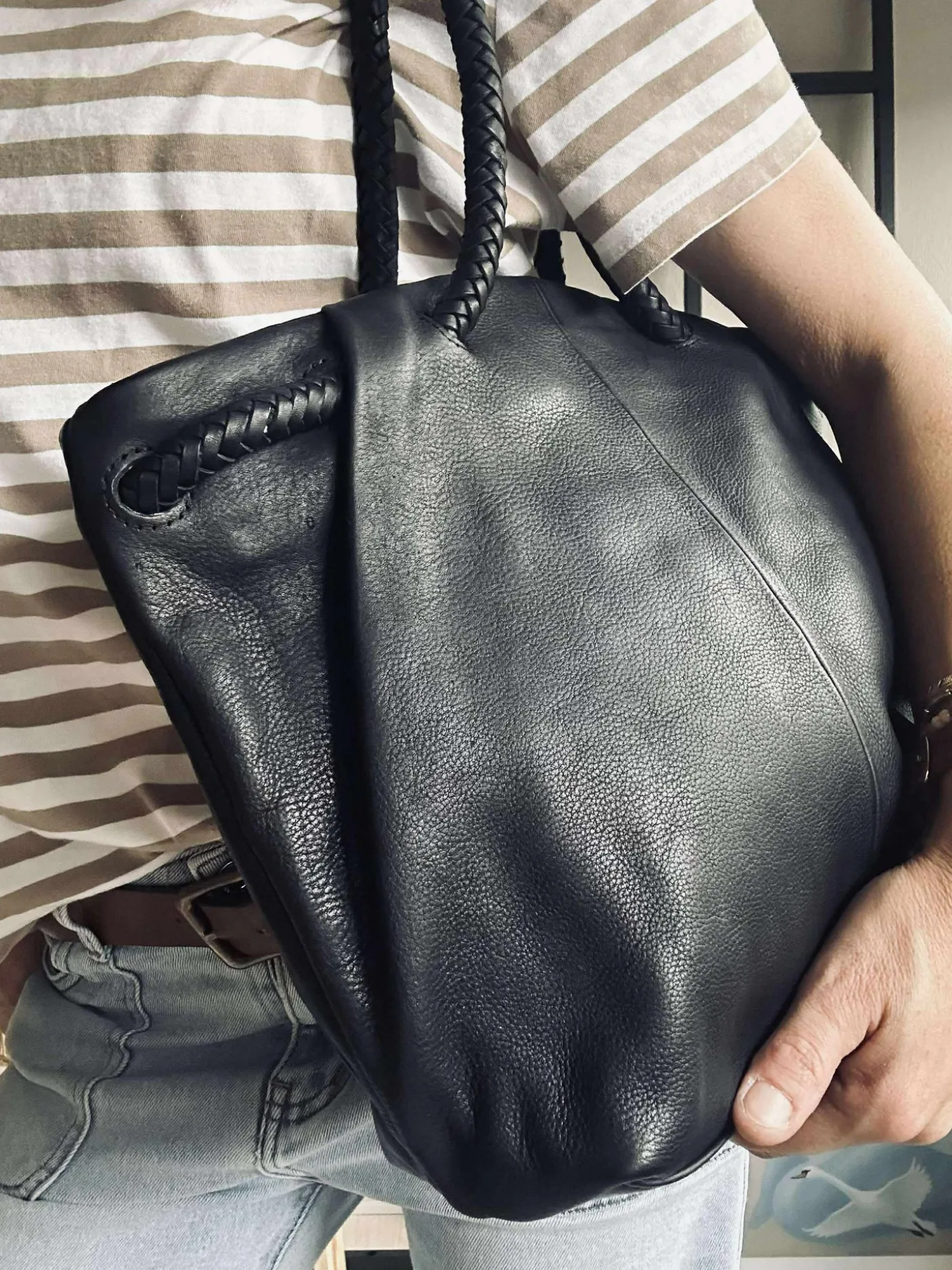 Skuldertaske med smuk fletrem - Black