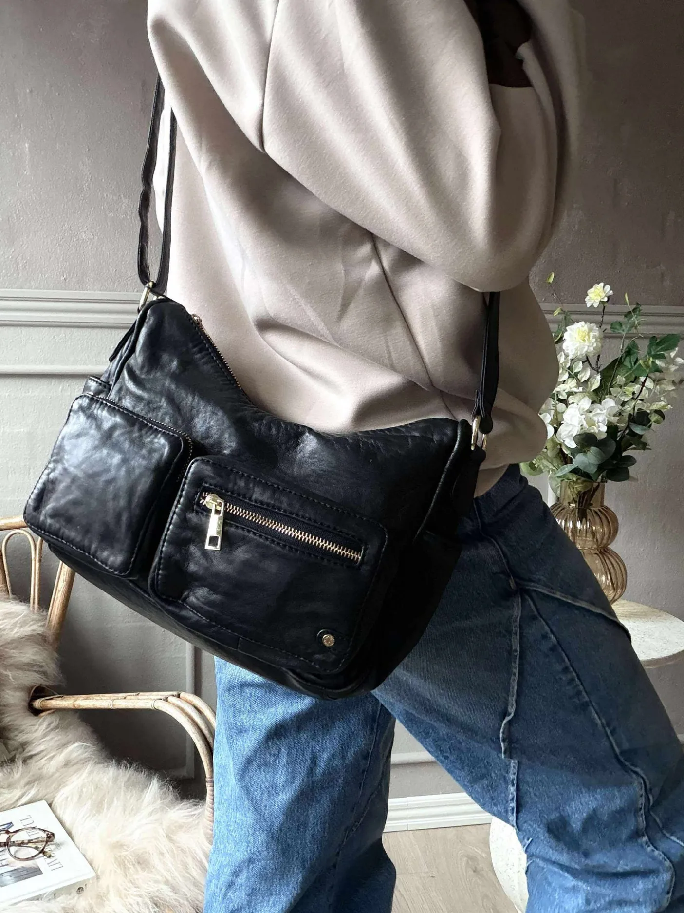 Skuldertaske Sienna - Black gold