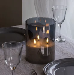 Stort LED Bloklys i glas med 3 væger