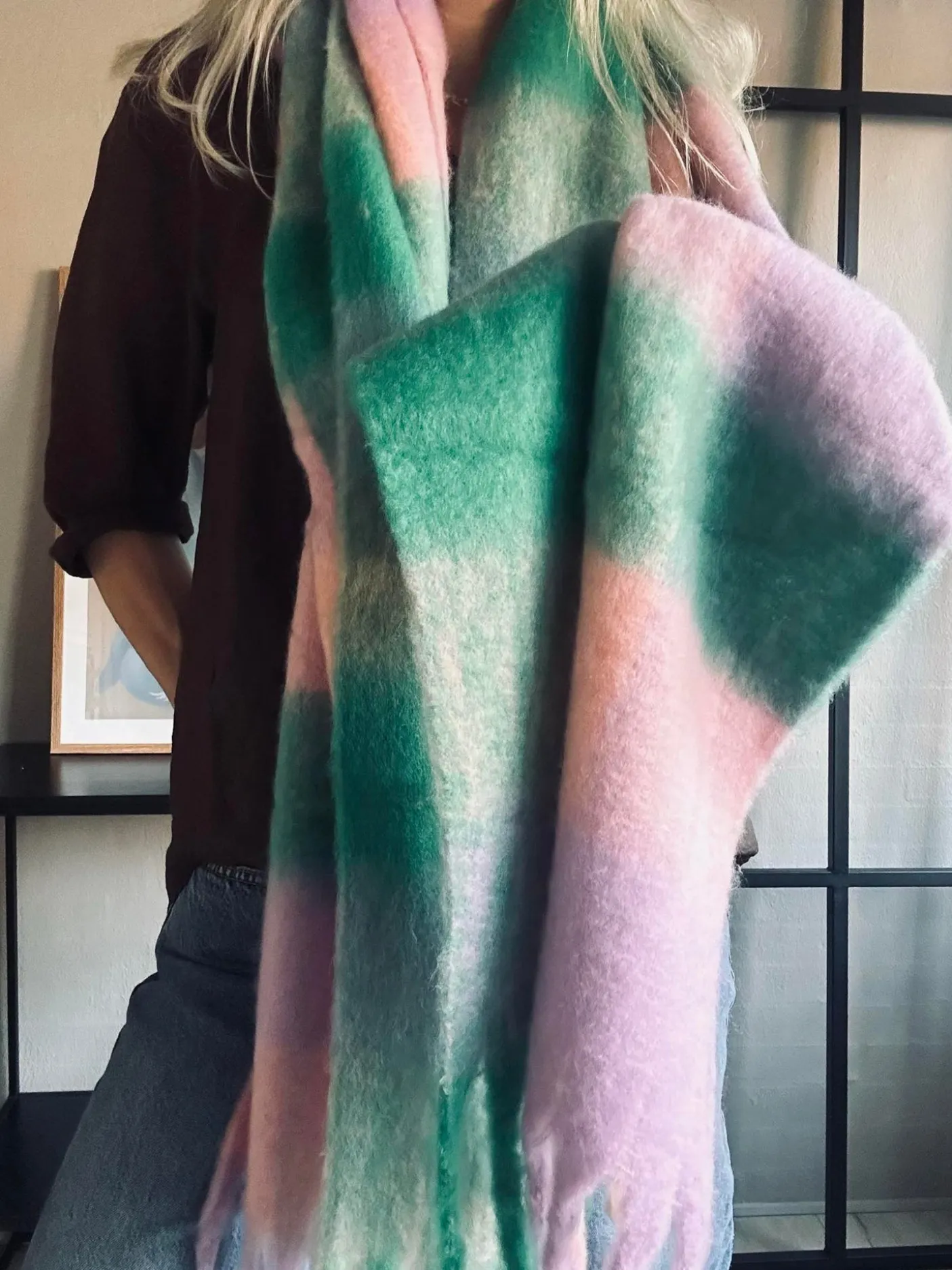 Tørklæde Ninna - Rosa / green