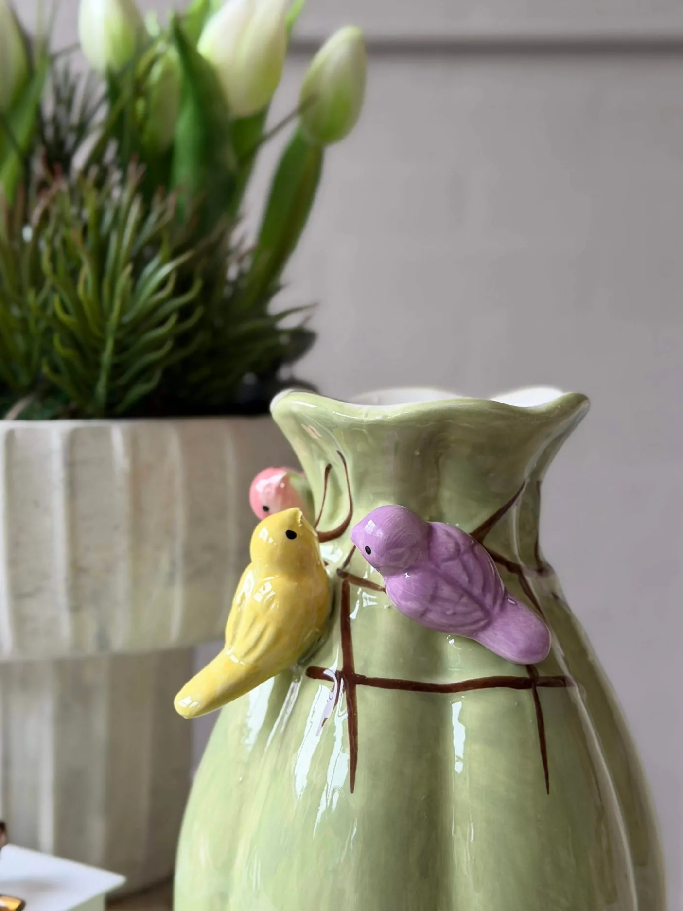 Vase med deko - Hvid eller Grøn